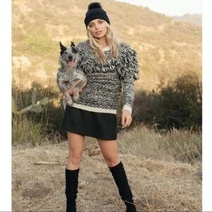 NWOT Banana Republic Black & White Chunky Knit Fringe Sweater Size XS